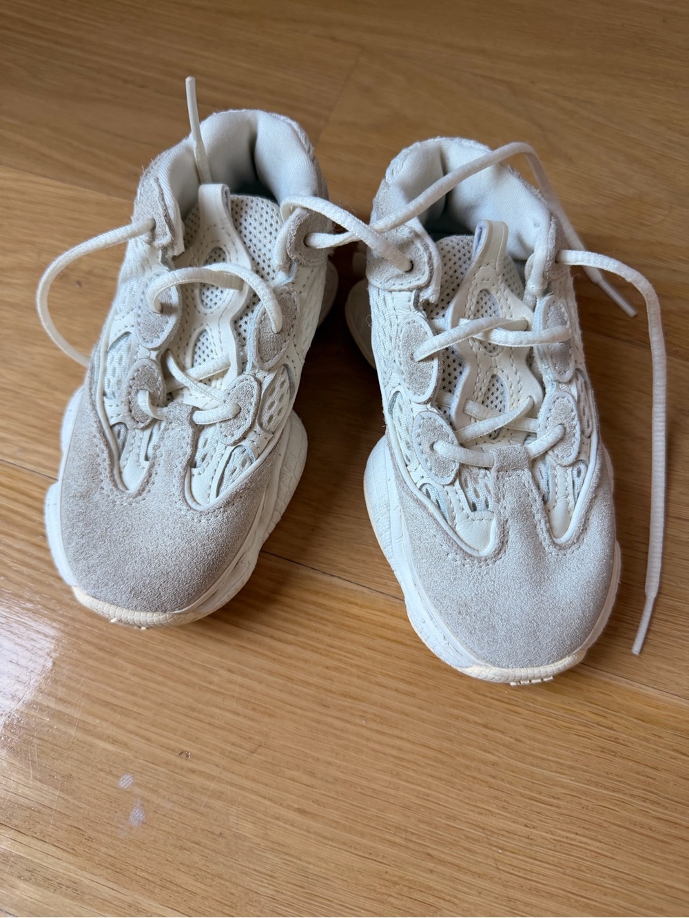 Adidas Yeezy Kids Neutral Beige White Suede Sneakers
